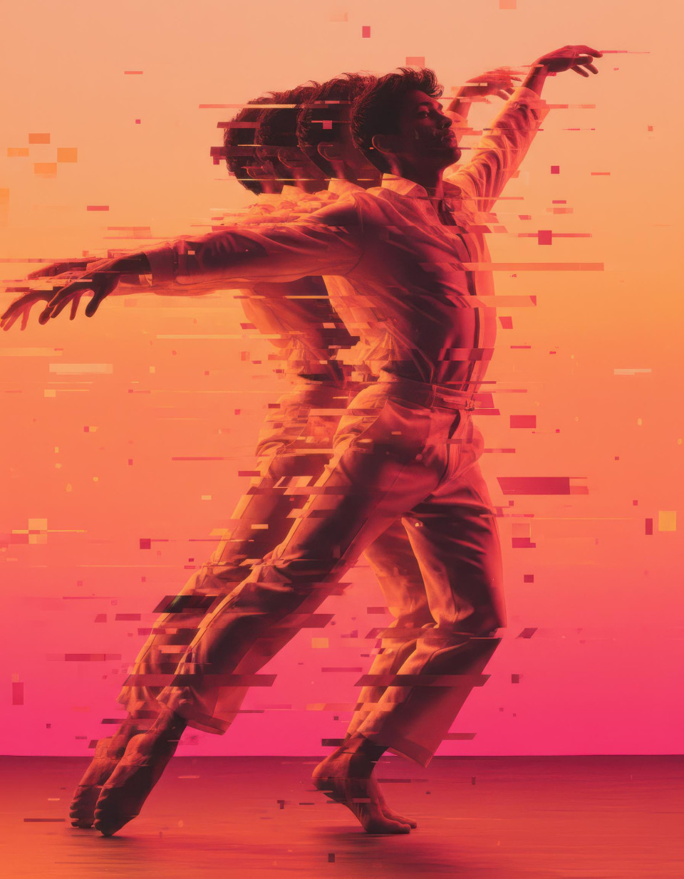 Glitch art avant garde dancer motion slice portrait google gemini prompt