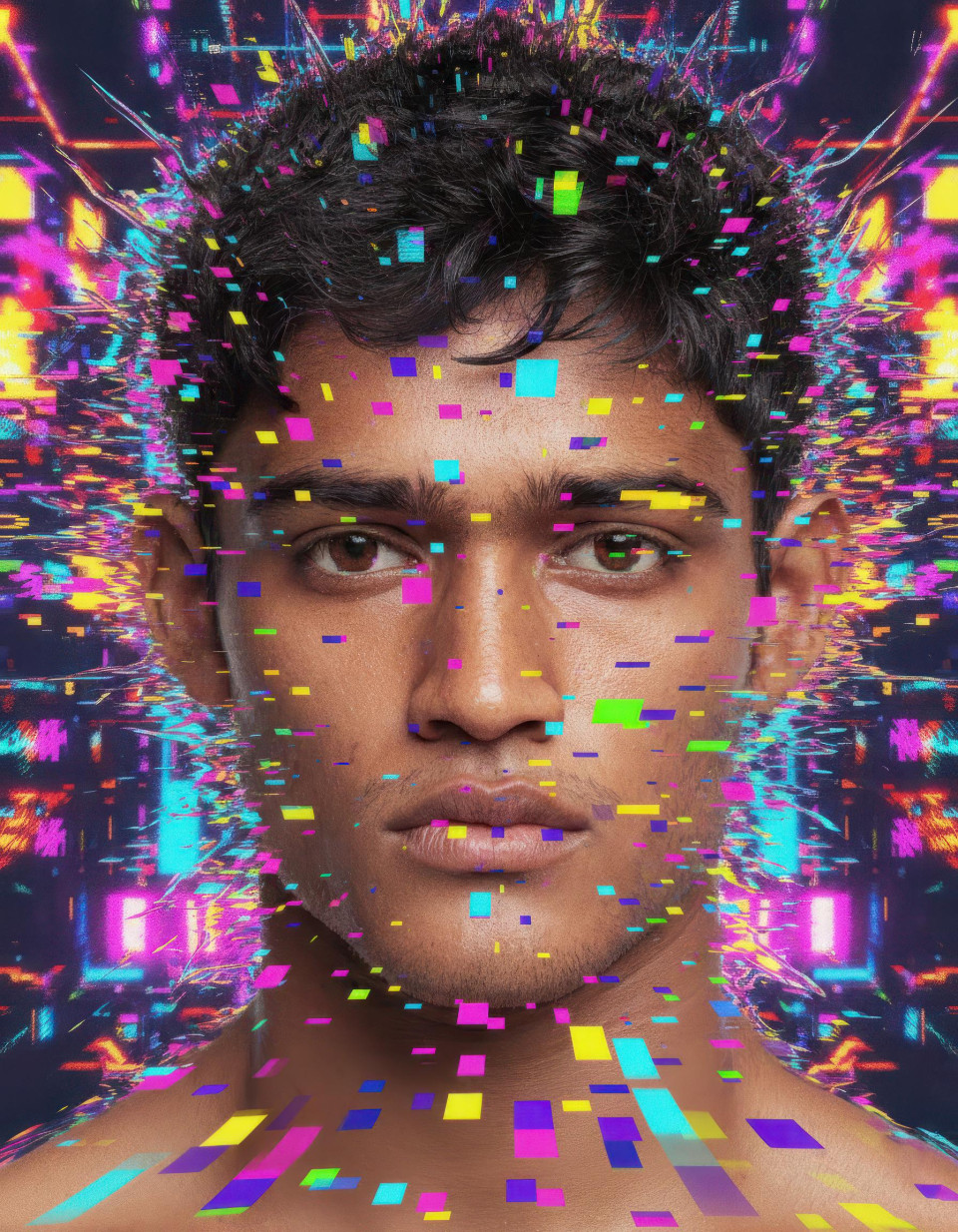 Glitch art virtual pop idol hyperpop portrait google gemini prompt