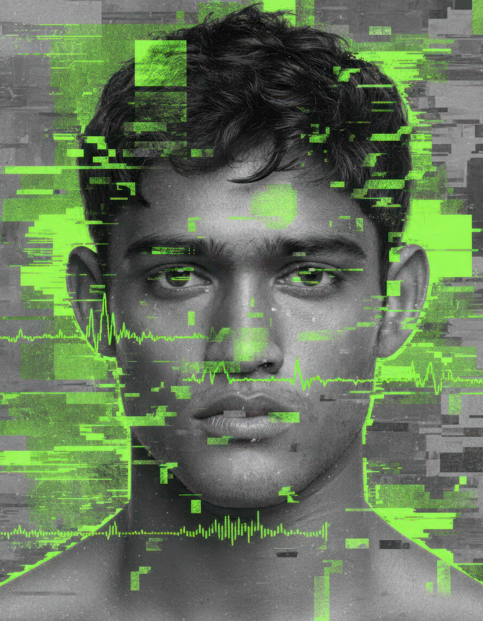 Glitch art underground rap artist distortion portrait google gemini prompt