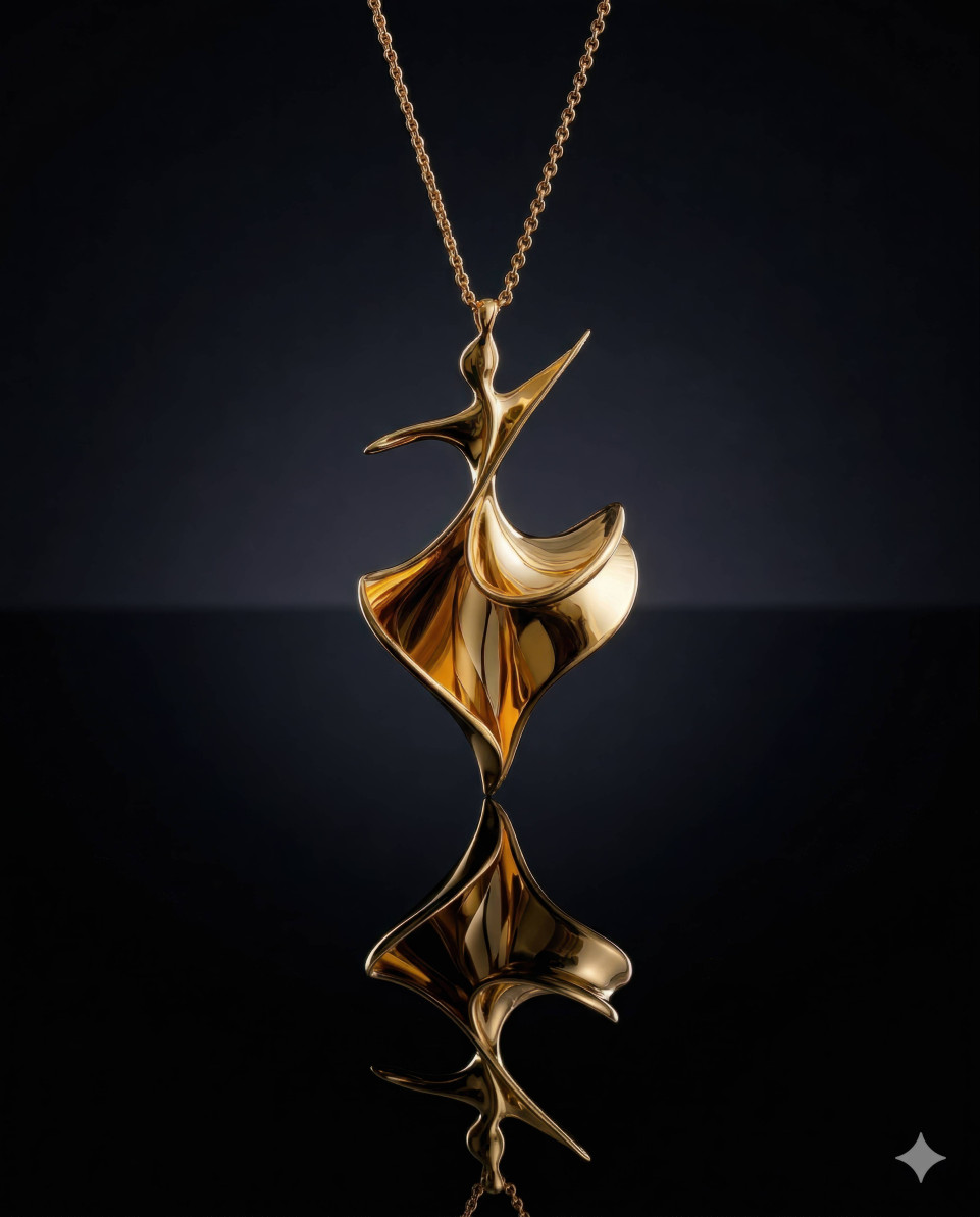 Luxury gold pendant reflection on black obsidian surface google gemini prompt