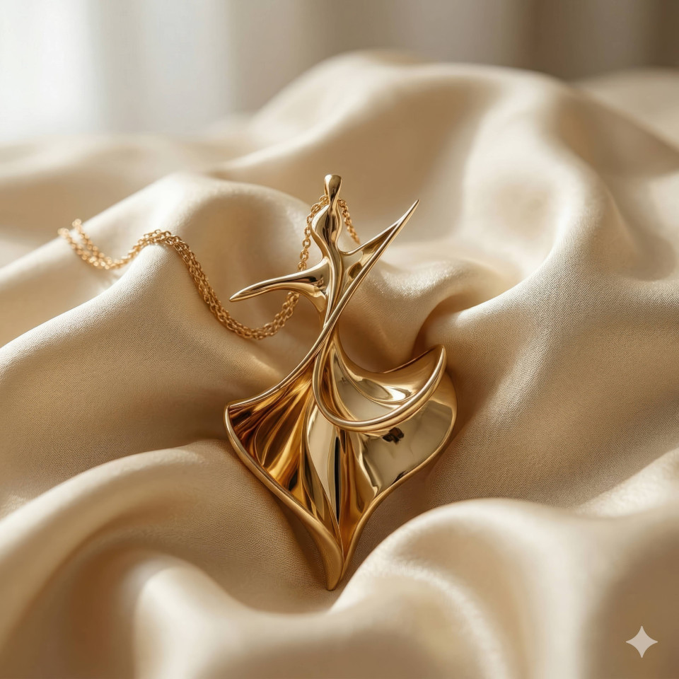 Gold pendant on champagne silk luxury lifestyle scene google gemini prompt
