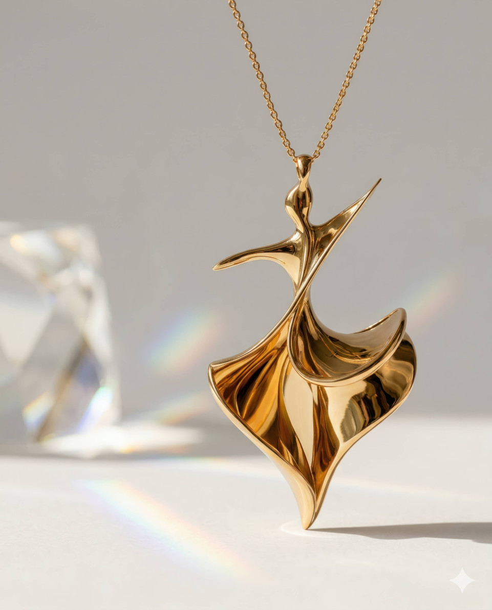 Gold pendant with prism light rainbow effect google gemini prompt