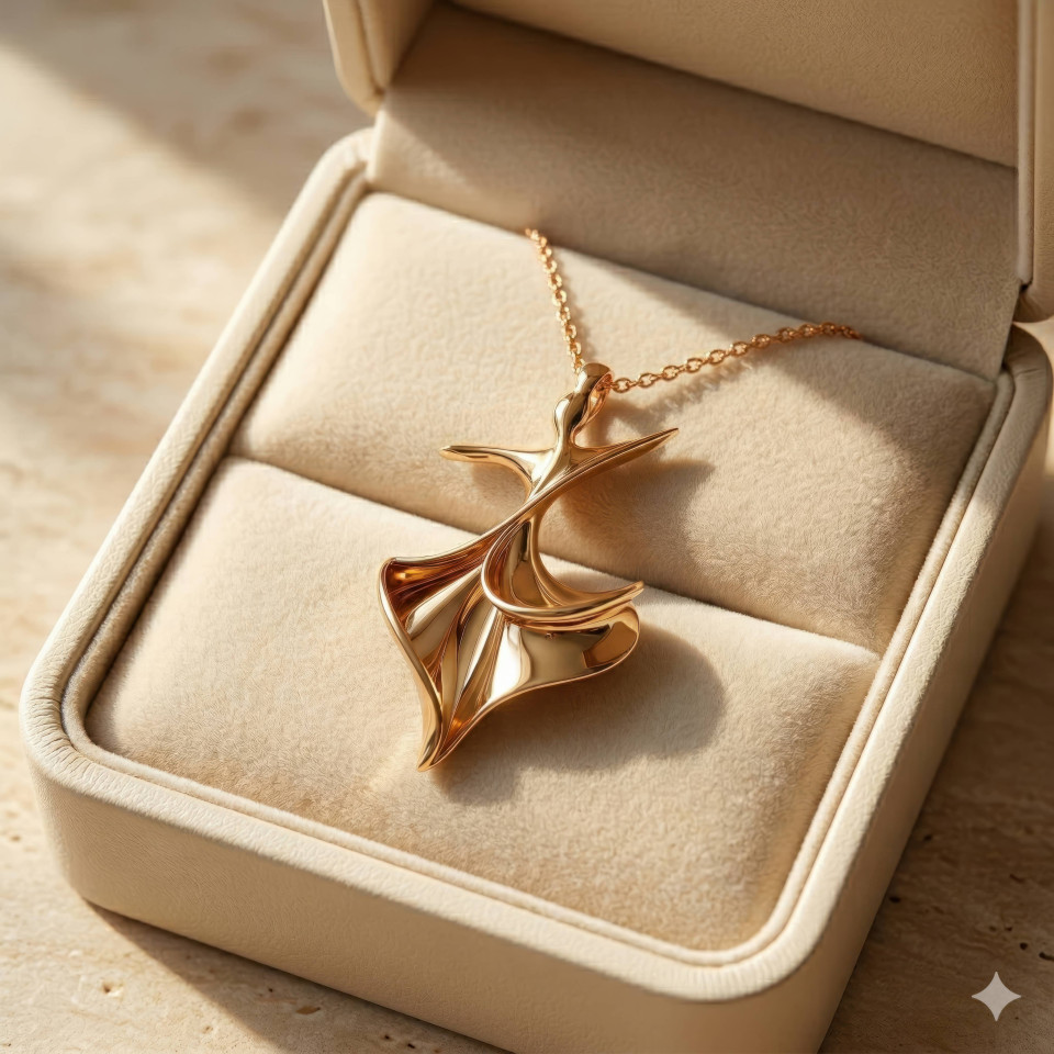Gold pendant in velvet jewelry box premium presentation google gemini prompt