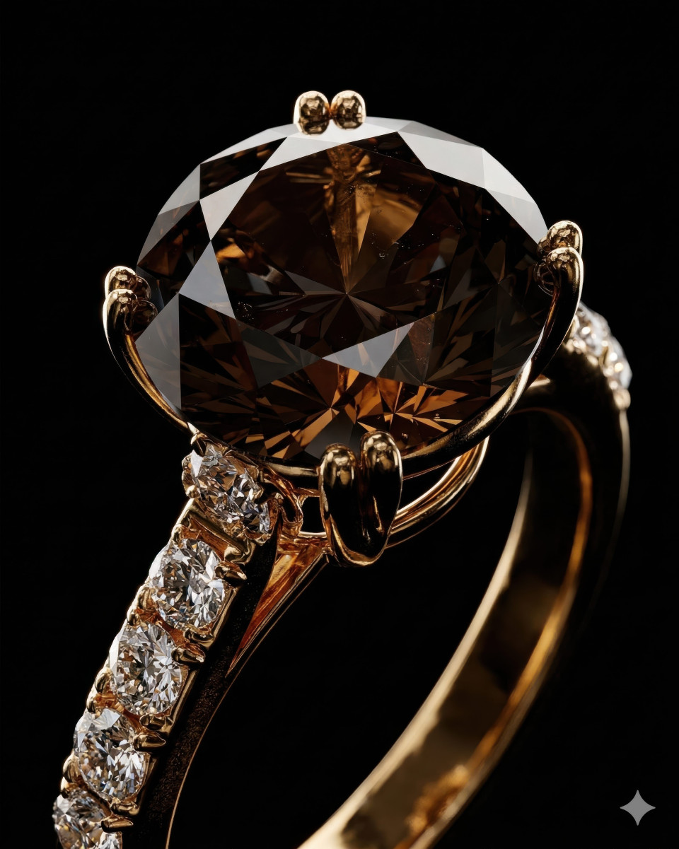 Luxury black diamond gold ring macro on black background google gemini prompt