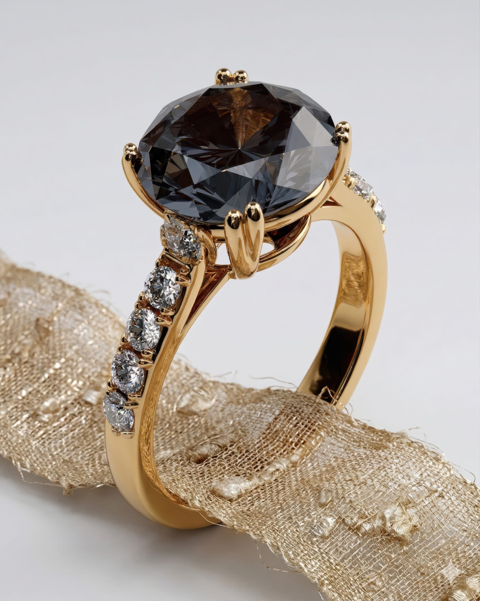 Macro silver diamond ring on silk ribbon minimal still life google gemini prompt