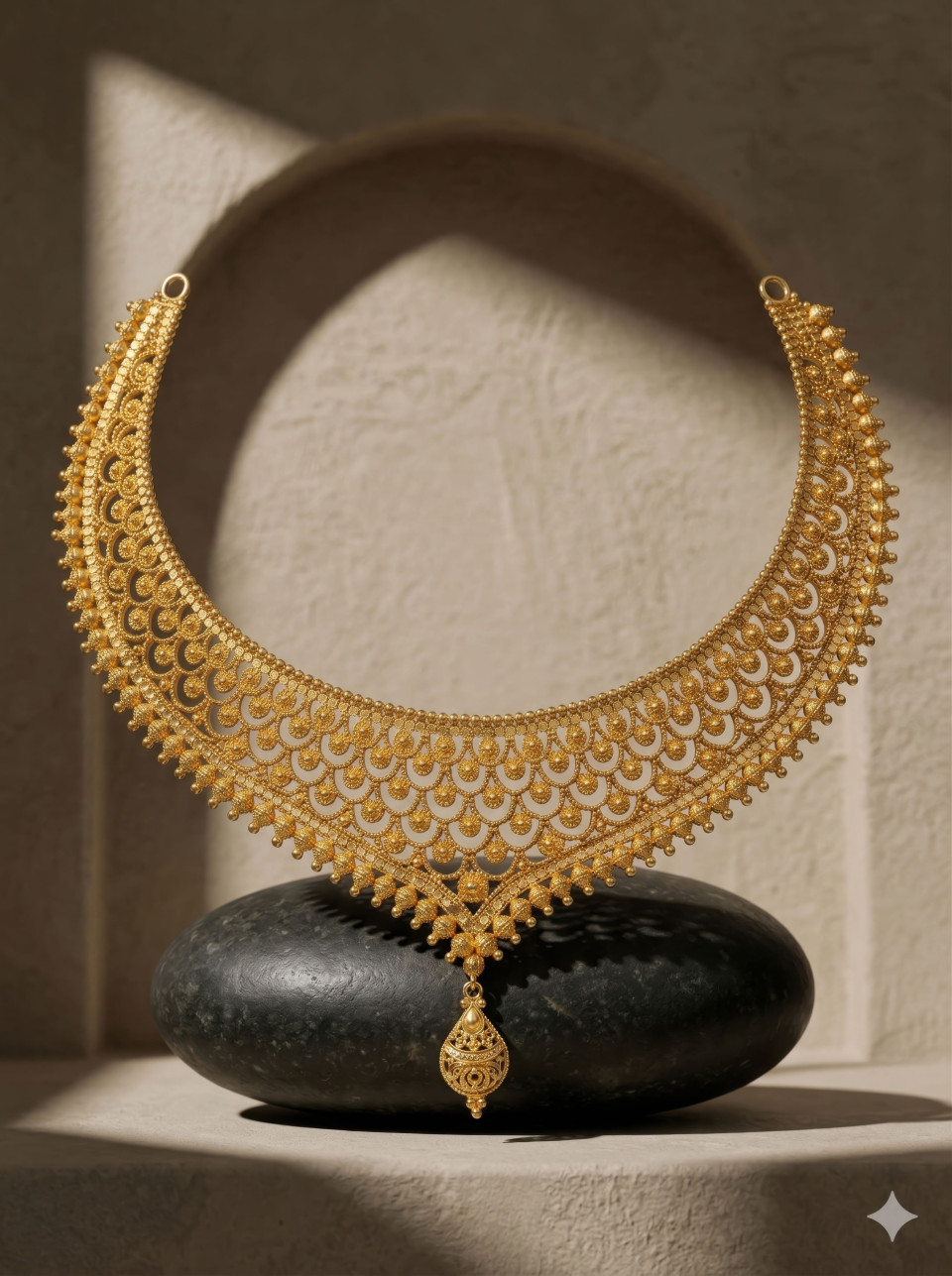 Minimal gold necklace stone neutral background google gemini prompt