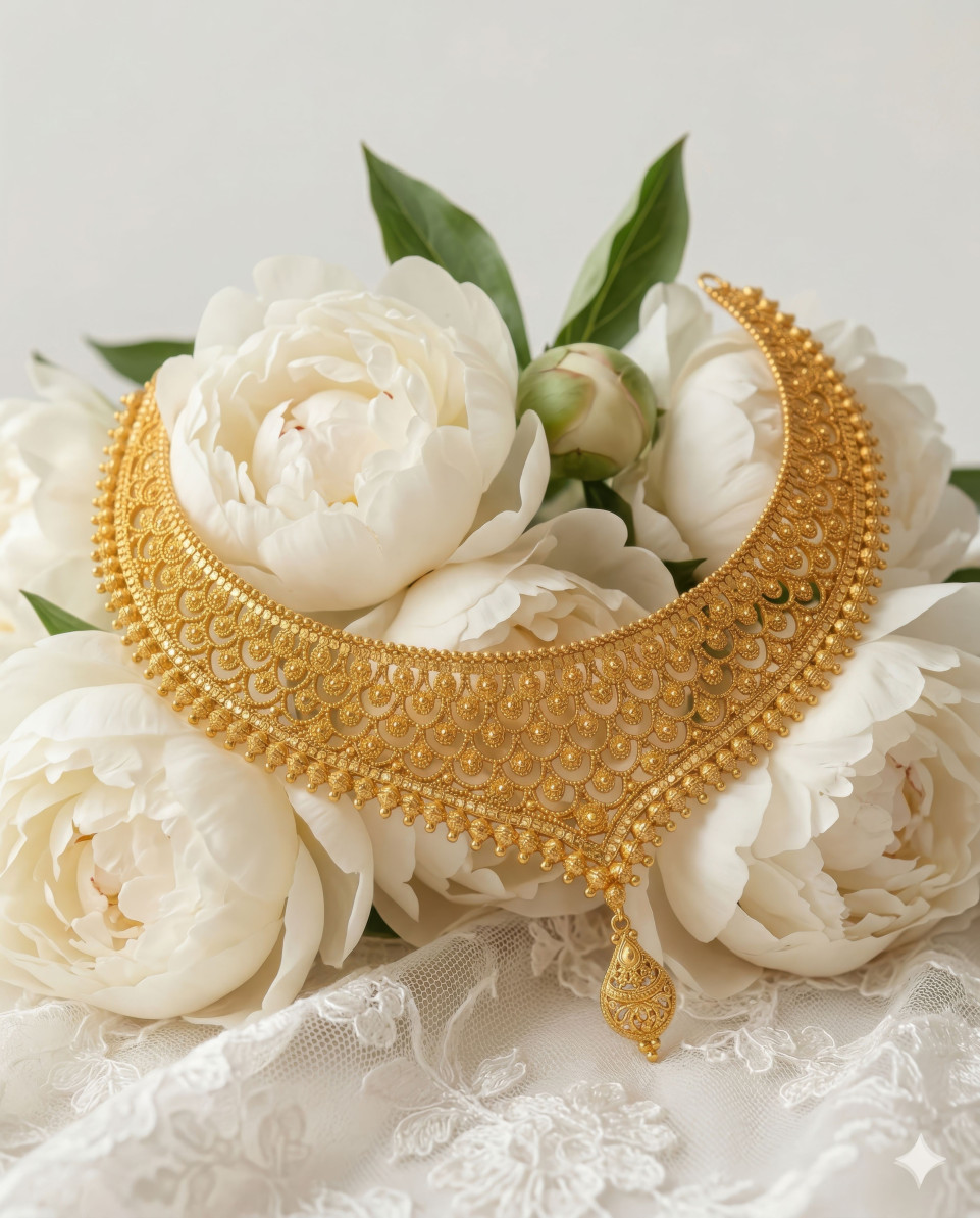Spring peonies gold necklace romantic lifestyle google gemini prompt