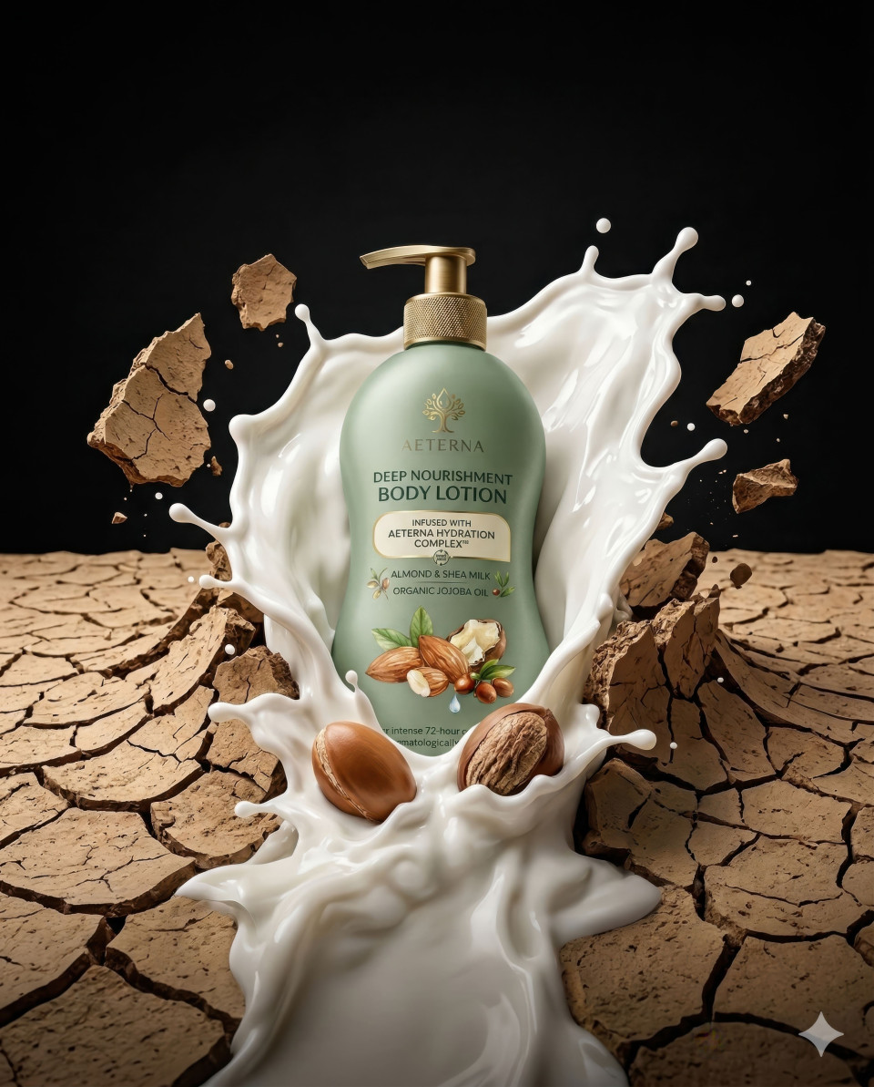 Cream bursting from cracked desert earth hydration concept google gemini prompt