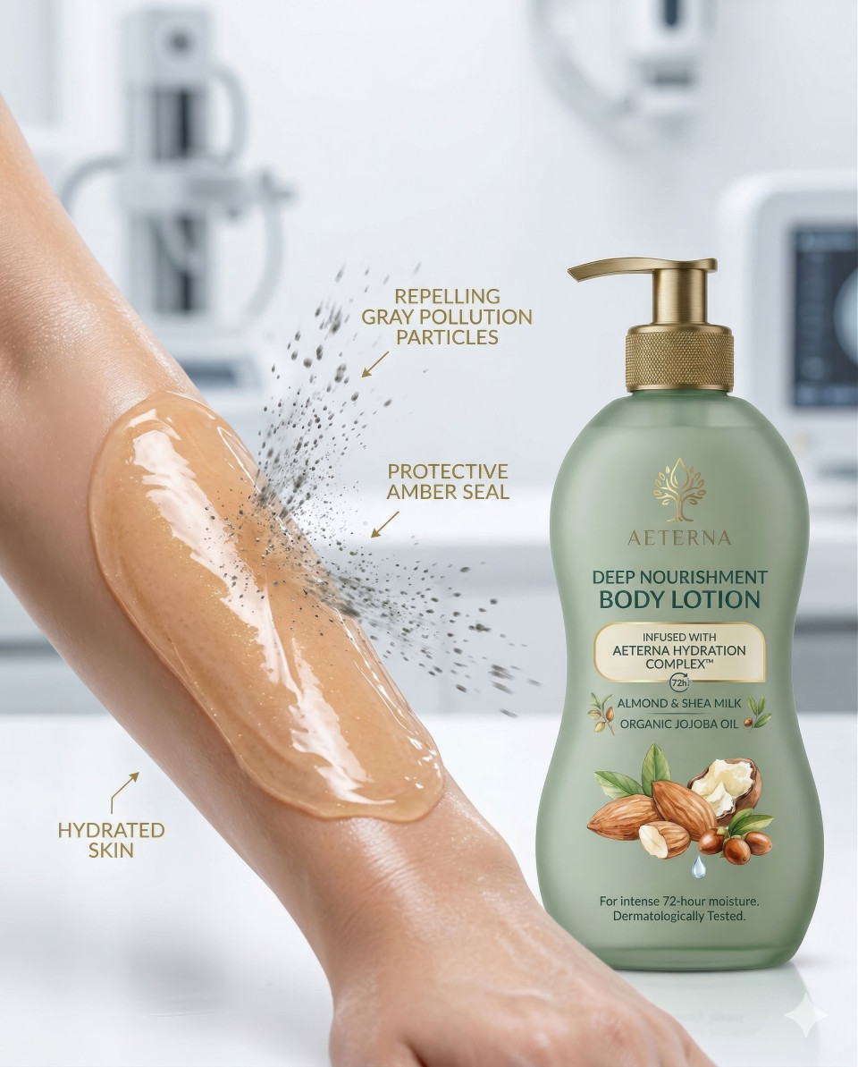 Skincare protection barrier repelling dust particles macro concept google gemini prompt