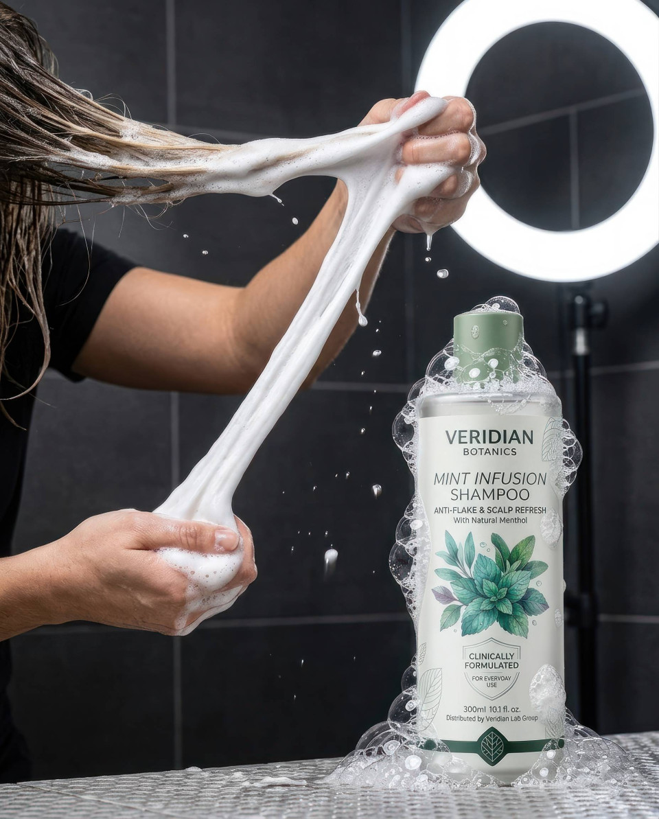 High speed shampoo foam stretch texture macro action google gemini prompt