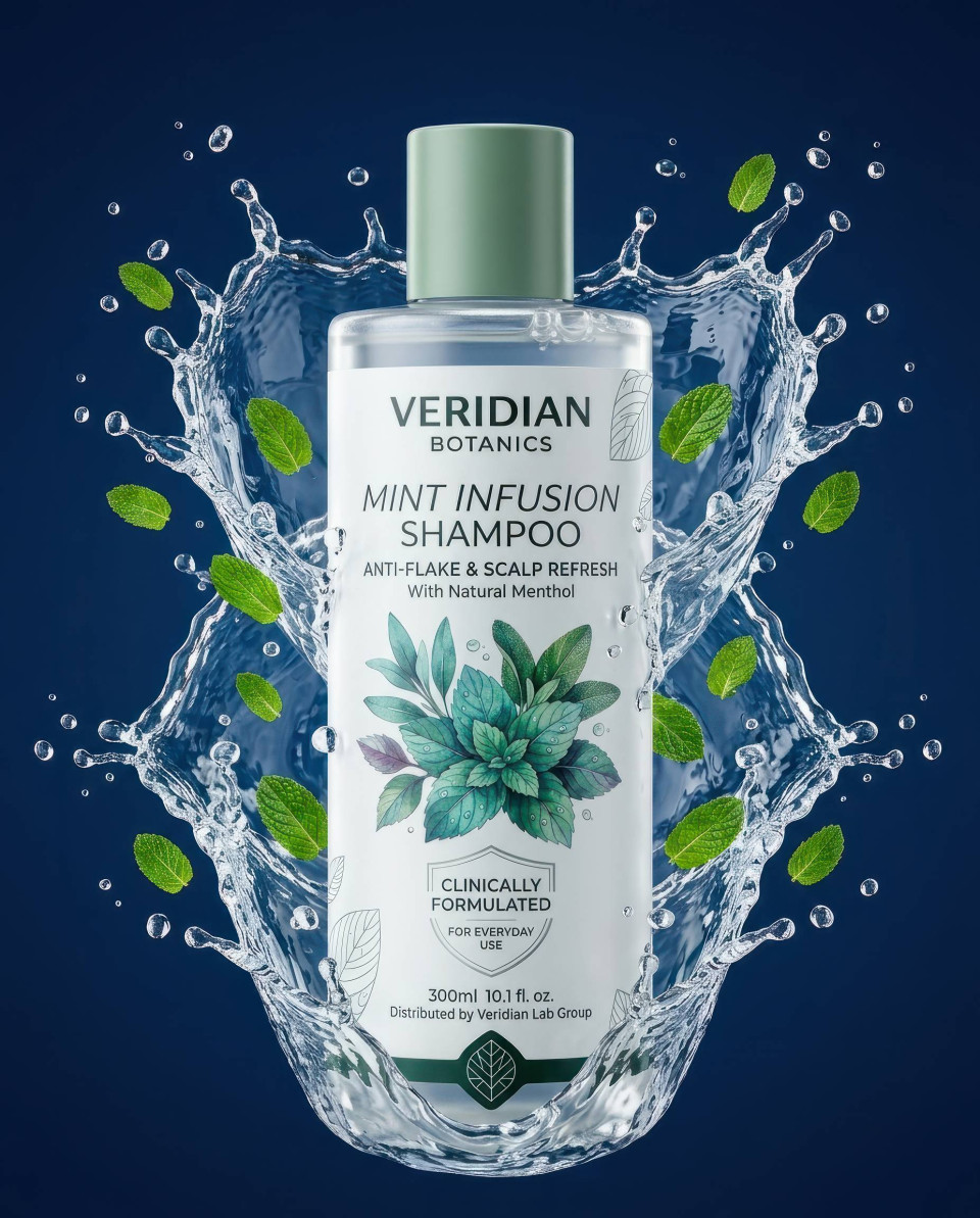 Shampoo bottle water splash explosion mint freshness google gemini prompt