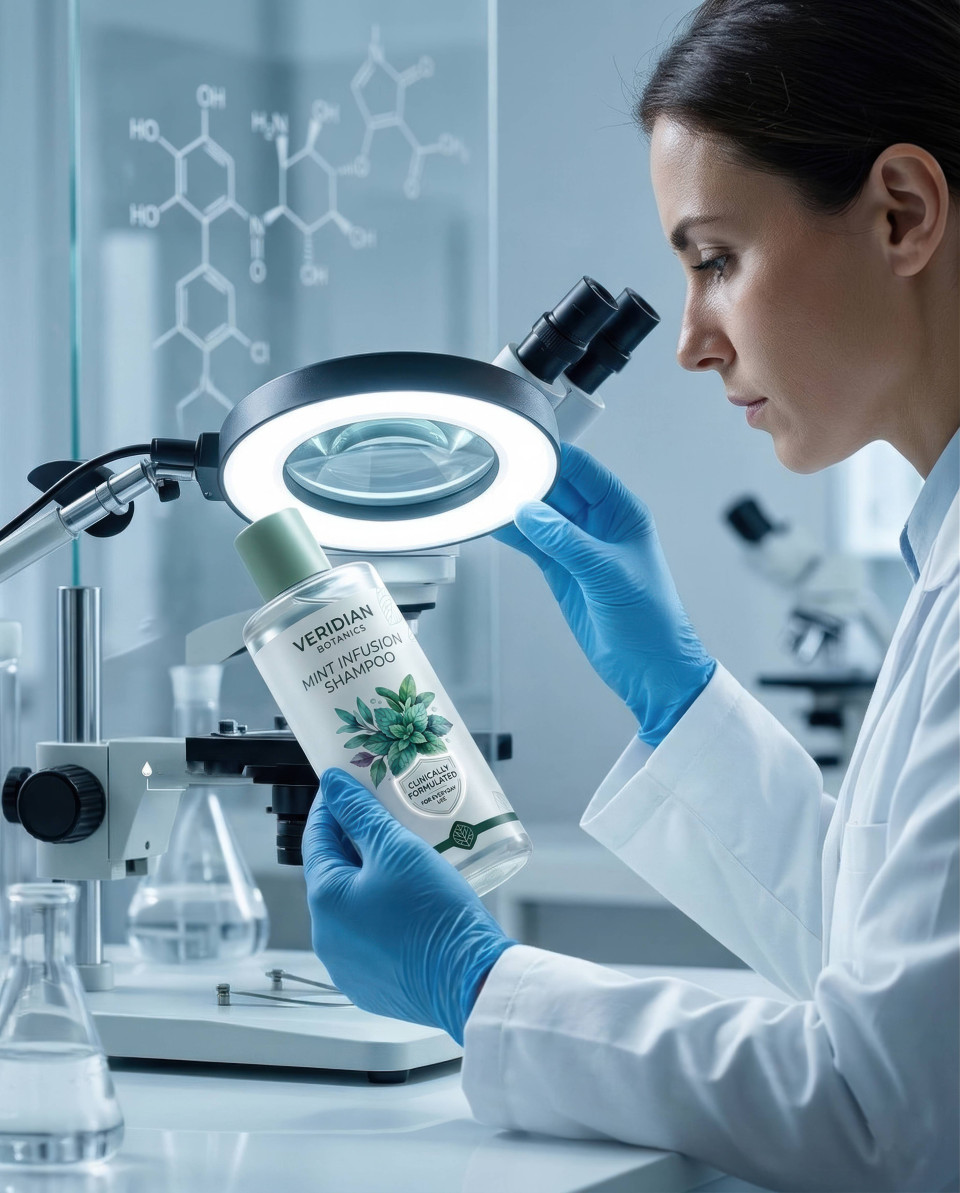 Clinical lab researcher examining beauty product science google gemini prompt