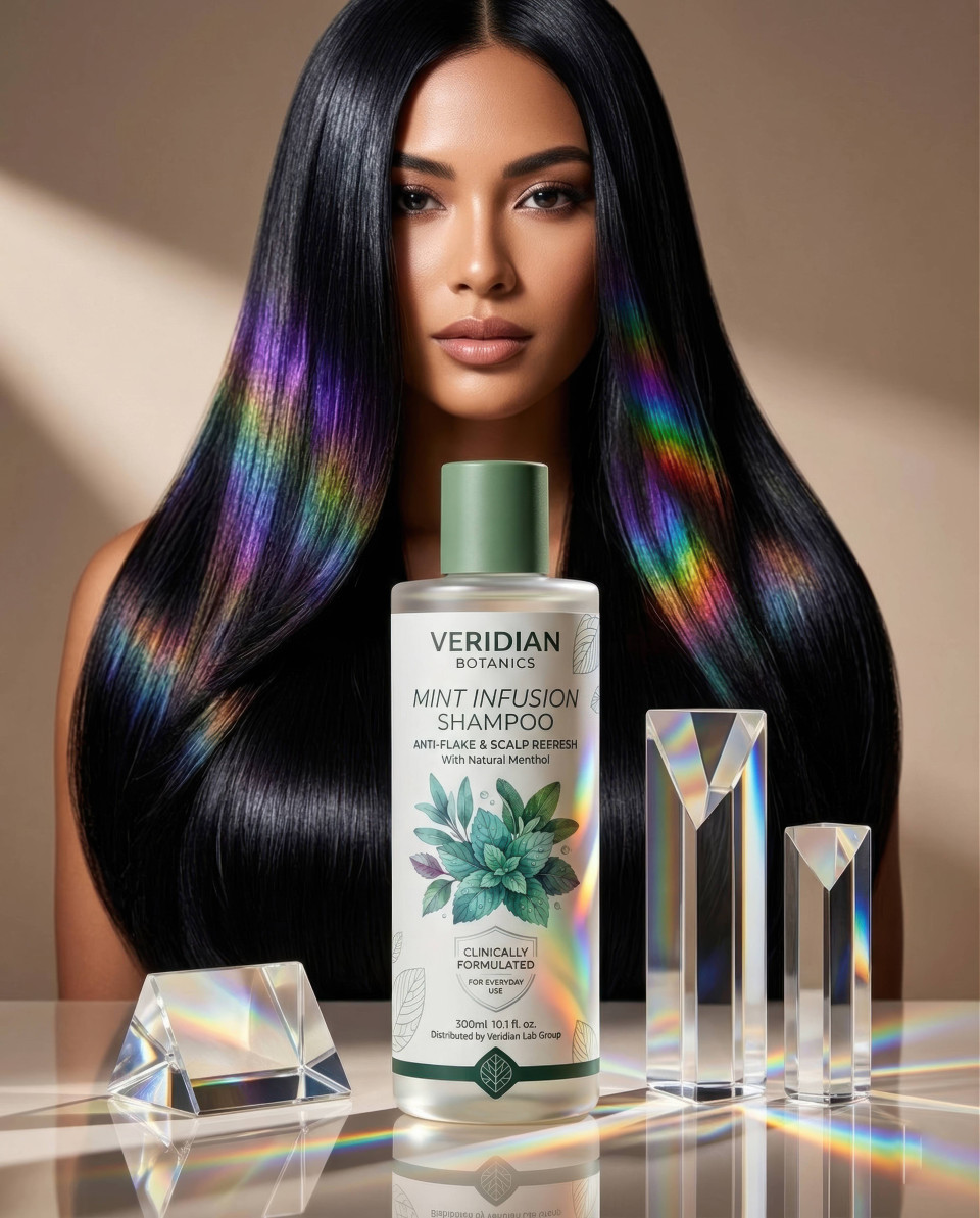 Prism light rainbow glossy hair luxury beauty concept google gemini prompt