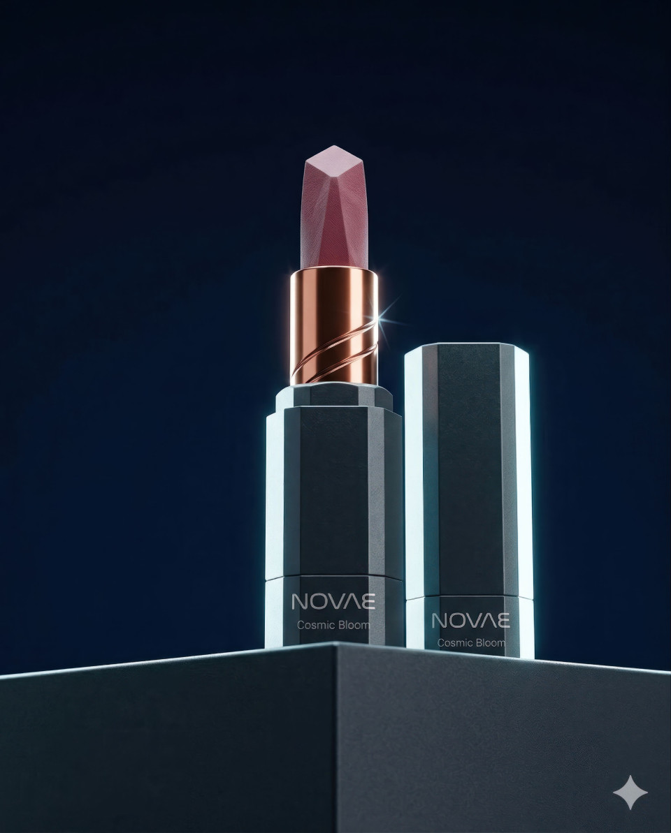 Dramatic lipstick hero shot on pedestal luxury beauty ad google gemini prompt