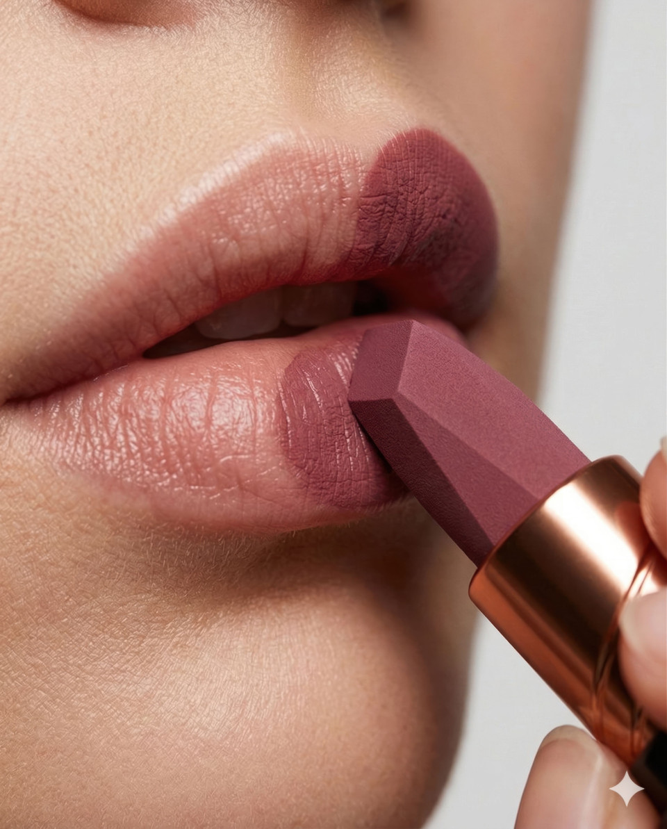 Extreme close up lipstick application on hydrated lips google gemini prompt