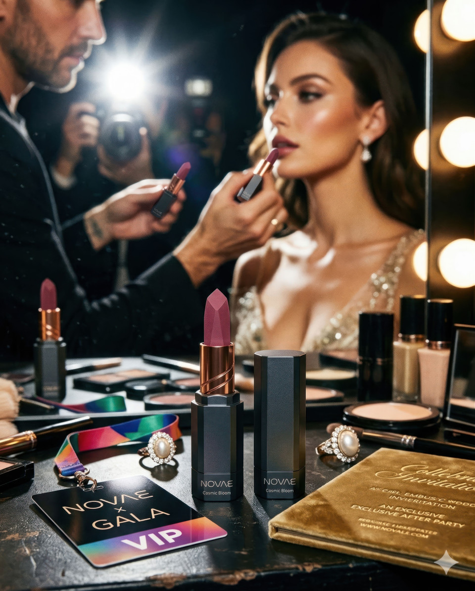 Backstage luxury lipstick editorial fashion glamour scene google gemini prompt