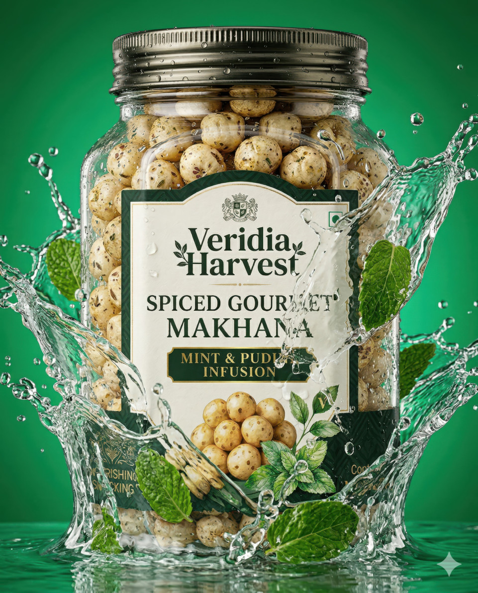 Snack jar with water splash and mint leaves refreshing concept google gemini prompt