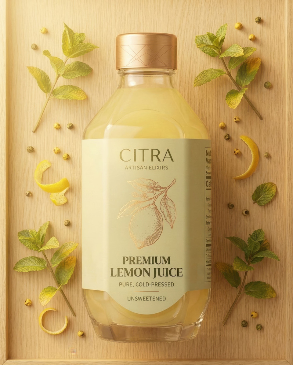 Flat lay lemon drink with mint on wood morning ritual scene google gemini prompt