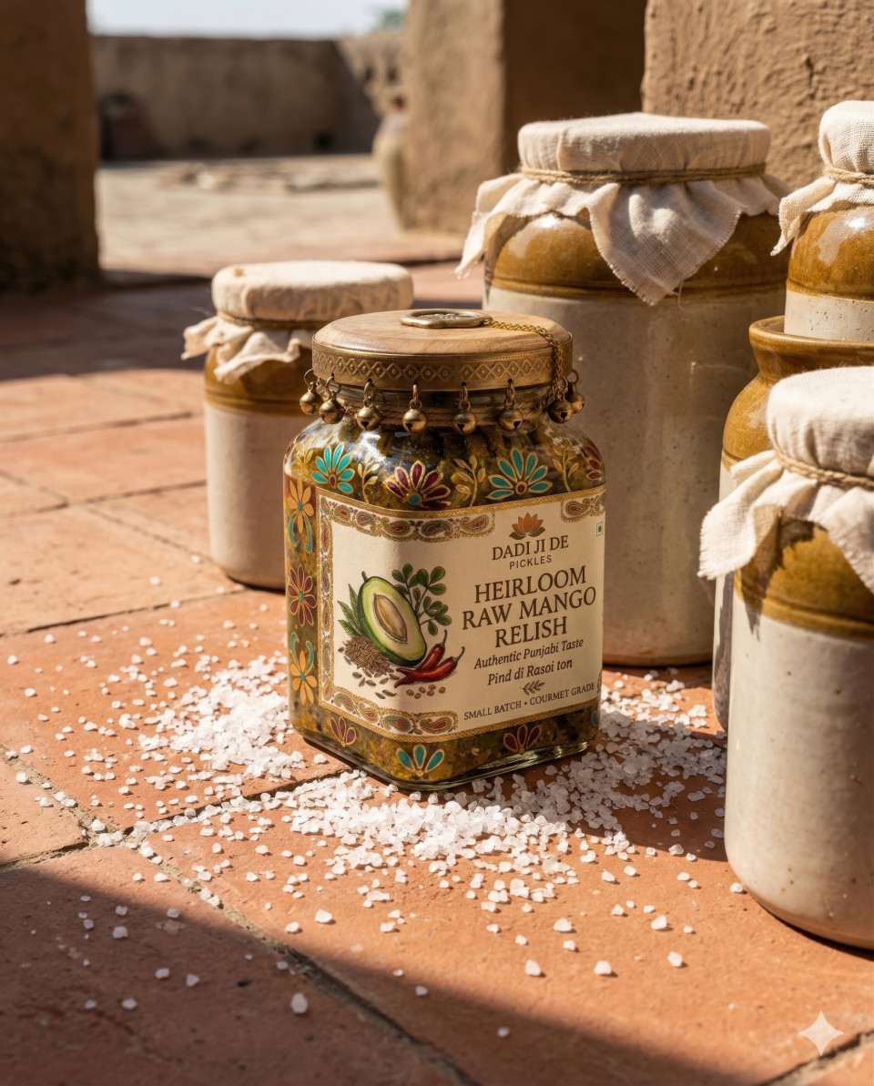 Mango pickle jar on terrace with martaban jars curing process google gemini prompt