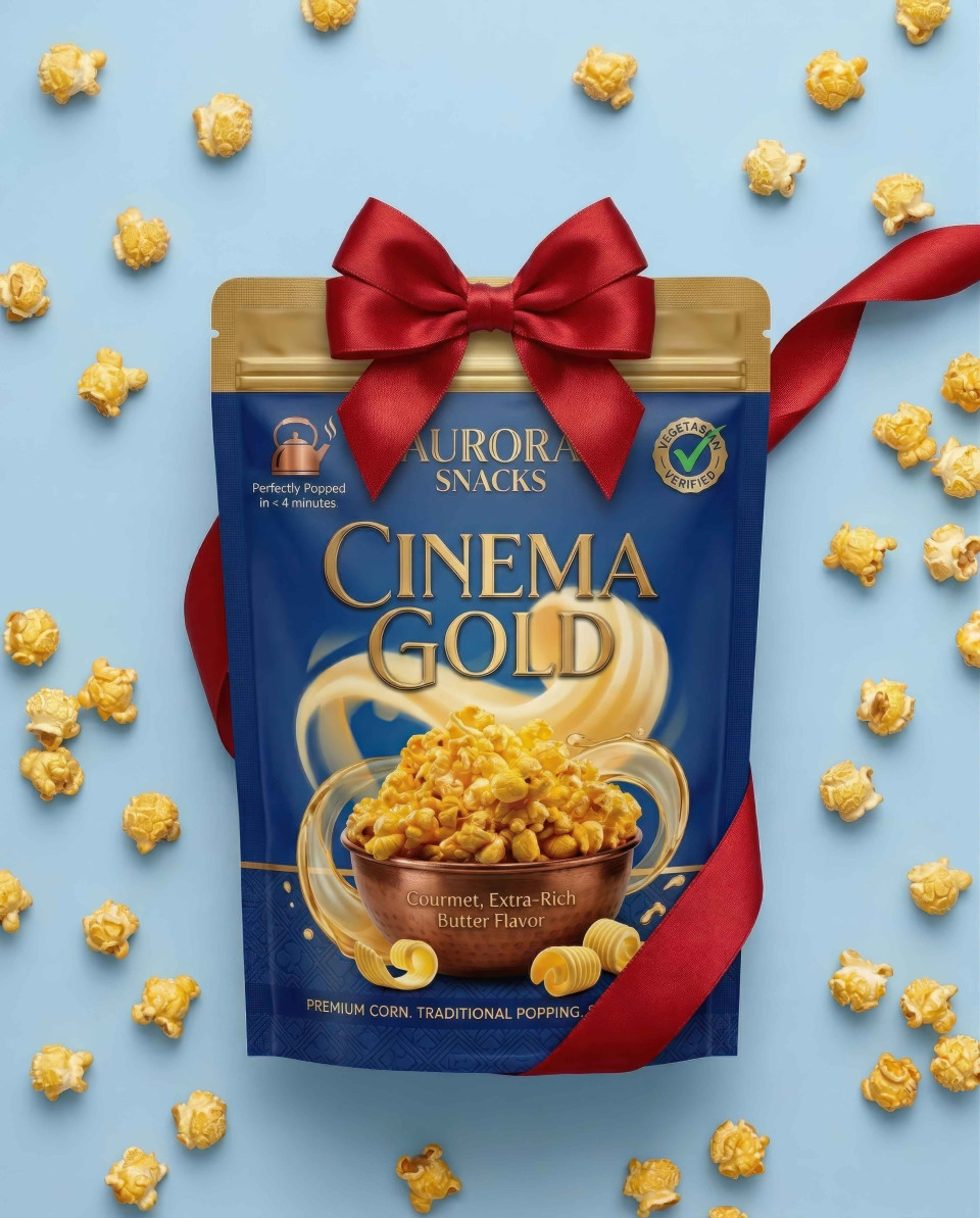 Snack packet popcorn gift box with ribbon luxury concept google gemini prompt