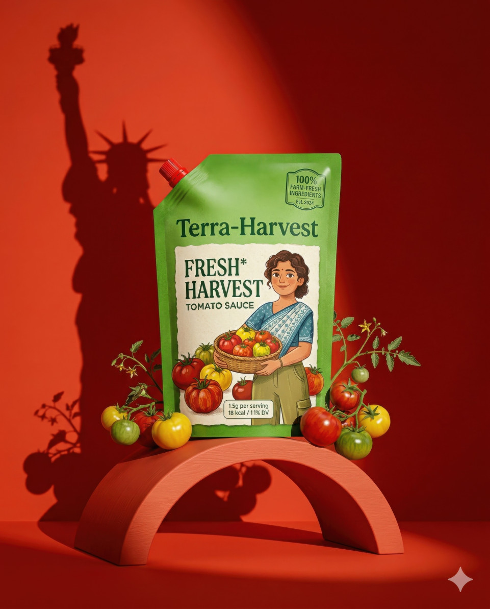 Green ketchup pouch dramatic spotlight shadow minimalist red google gemini prompt