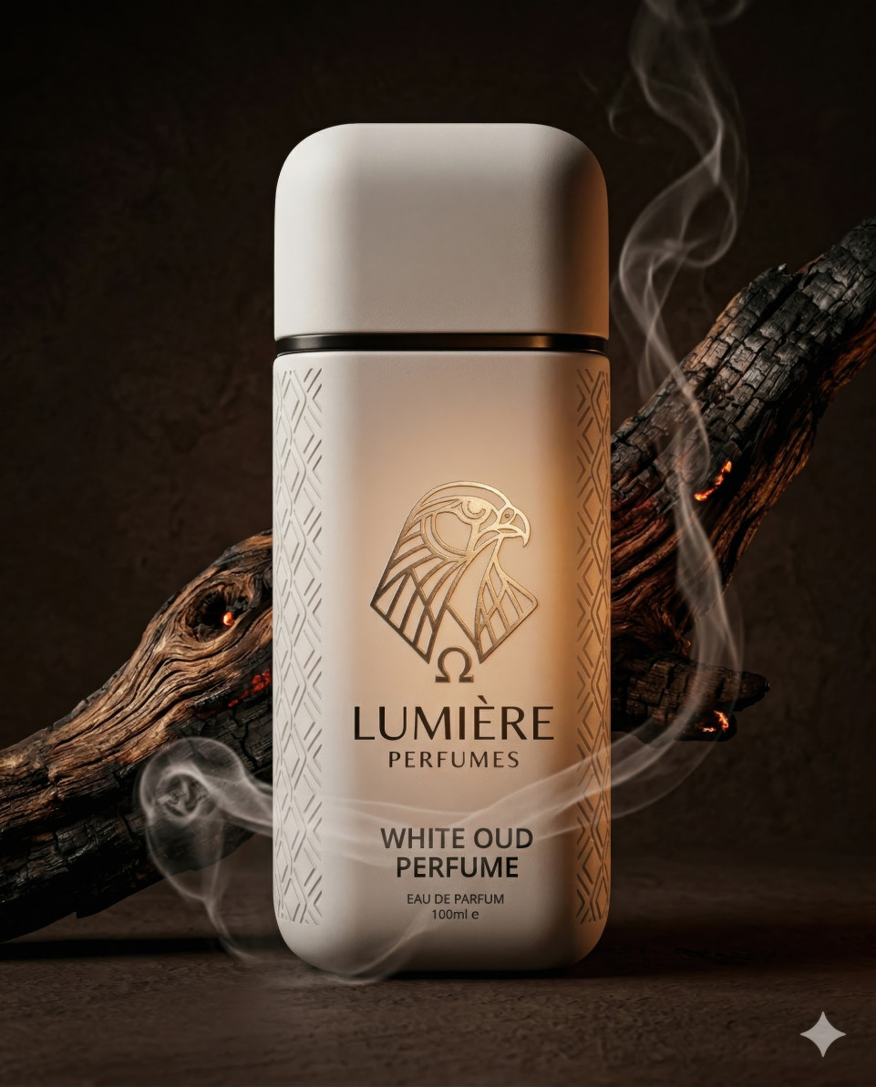 Perfume bottle with oud wood and smoke dark luxury style google gemini prompt