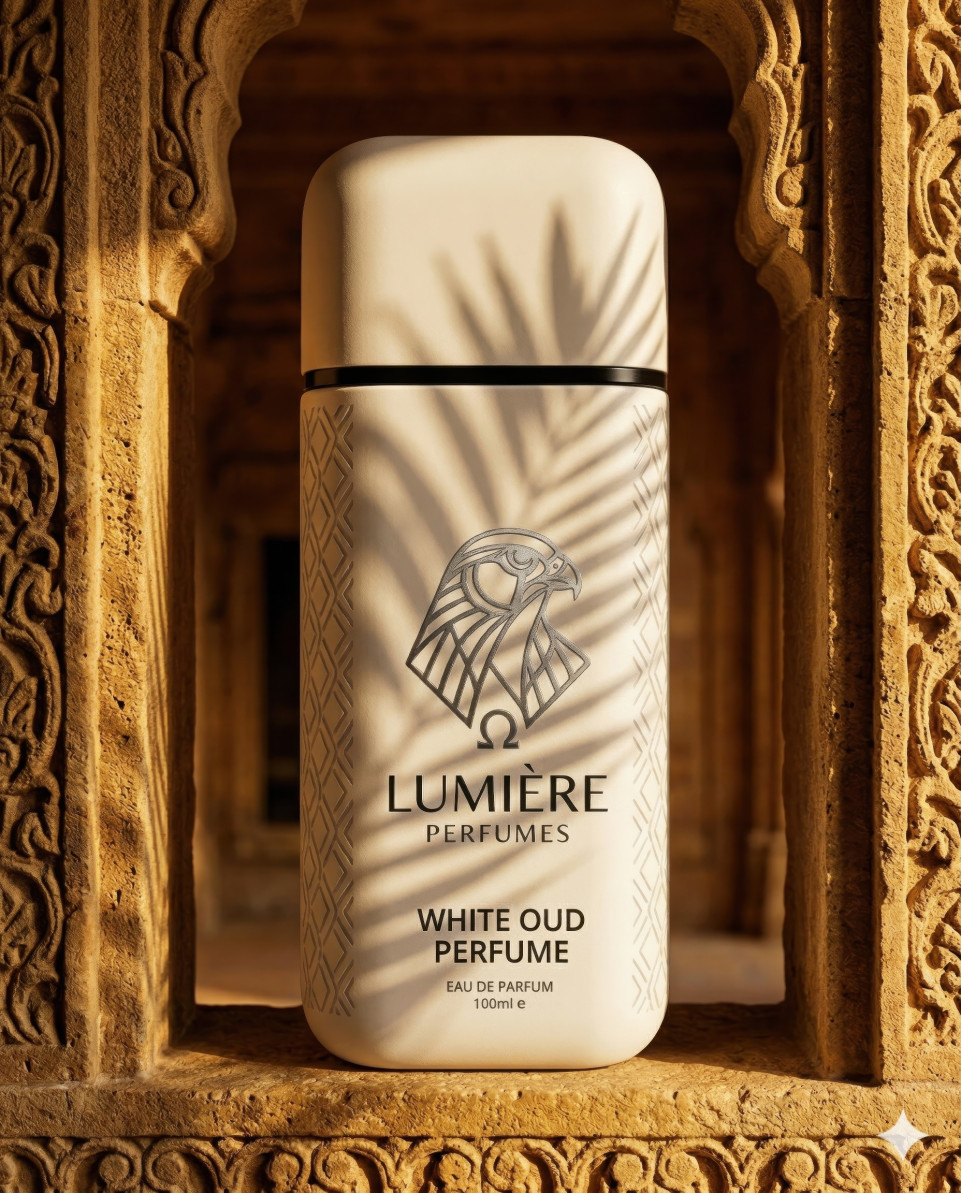 Perfume bottle in stone alcove with cultural luxury style google gemini prompt