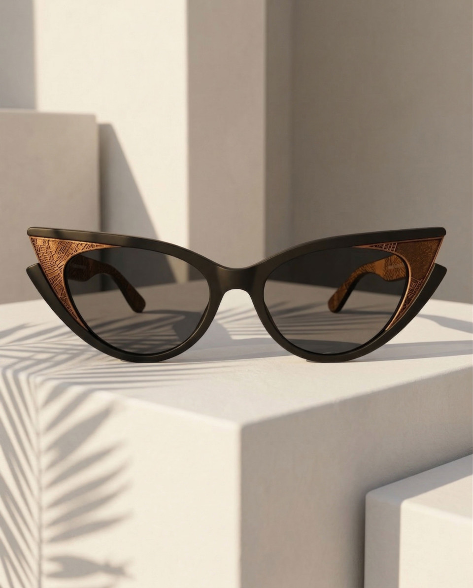 Sunglasses on plaster with palm shadow minimalist luxury google gemini prompt