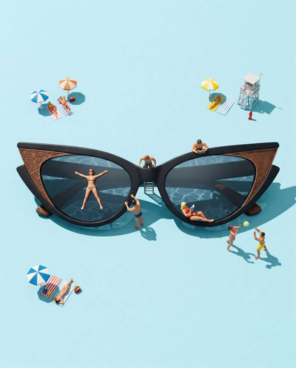 Mini beach scene sunglasses creative pop art concept google gemini prompt