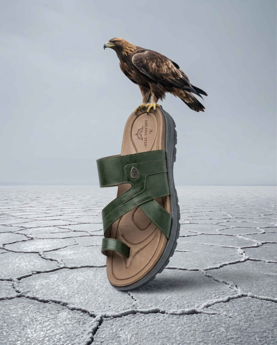 Sandal with eagle on salt flat minimal conceptual scene google gemini prompt