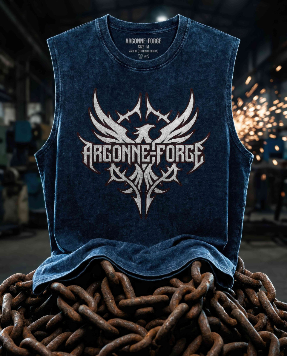 Navy tank draped over chains gritty industrial fitness style google gemini prompt