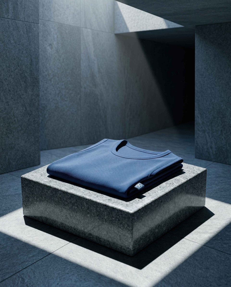 Folded vest on granite block minimalist architectural scene google gemini prompt