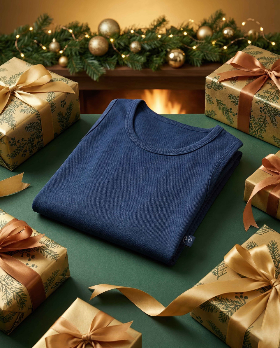 Folded vest luxury christmas gift scene festive product display google gemini prompt