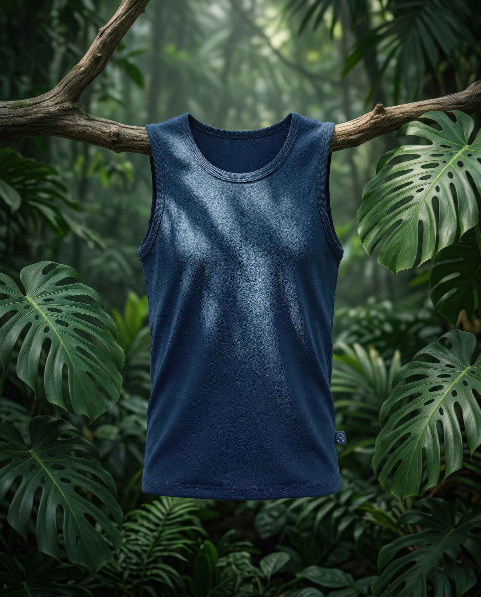 Vest hanging in rainforest surrounded by tropical leaves google gemini prompt