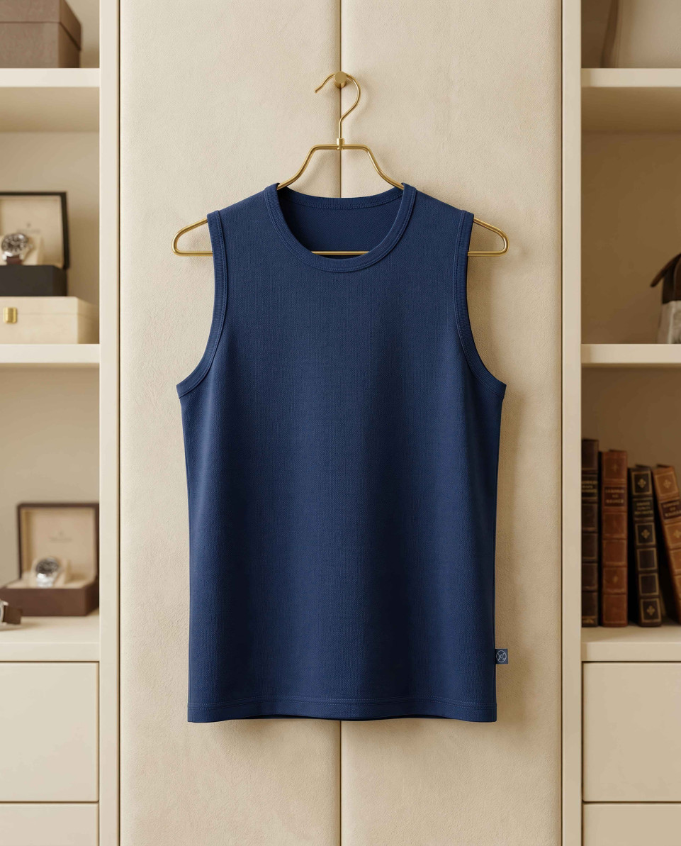 Vest on hanger in luxury closet minimalist fashion display google gemini prompt