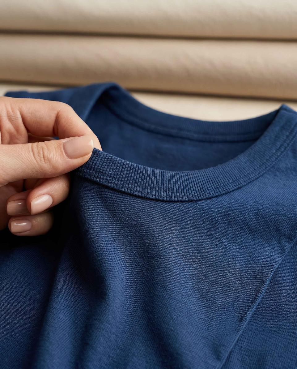 Macro cotton vest neckline ribbing texture stretch detail google gemini prompt