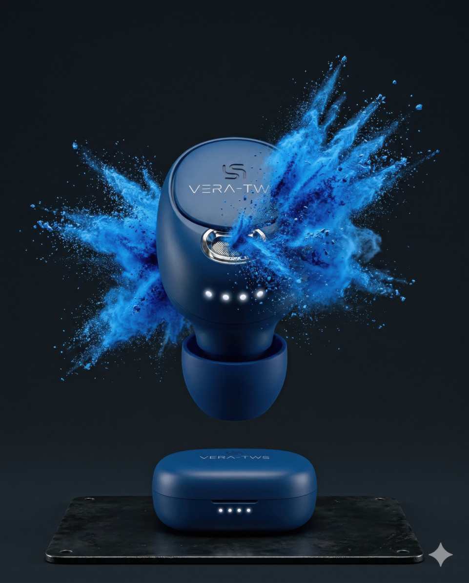 Wireless earbuds with blue powder explosion high speed capture google gemini prompt
