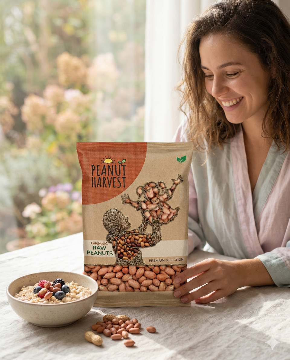 Peanut snack pouch breakfast table morning lifestyle scene google gemini prompt