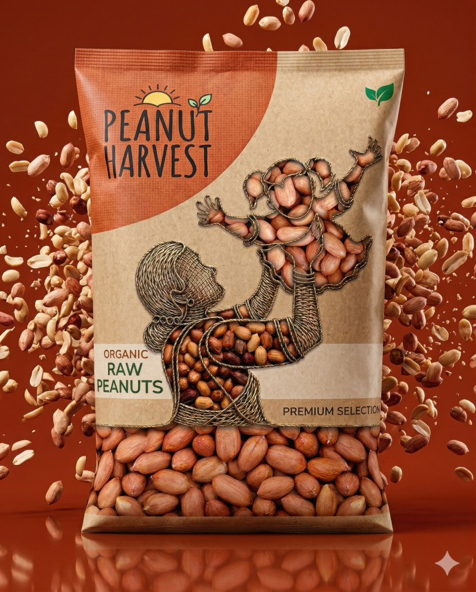 Peanut pouch with dynamic flying peanuts high speed action google gemini prompt