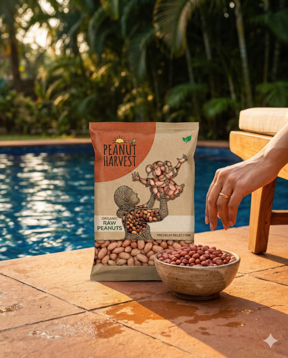 Peanut pouch poolside summer lifestyle with luxury vibe google gemini prompt