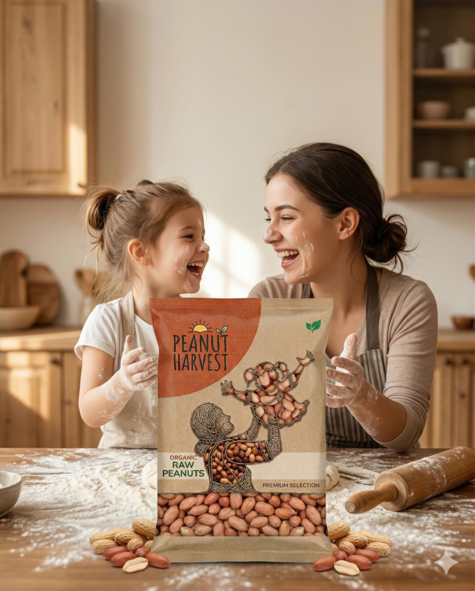 Peanut pouch family baking kitchen lifestyle warm moment google gemini prompt