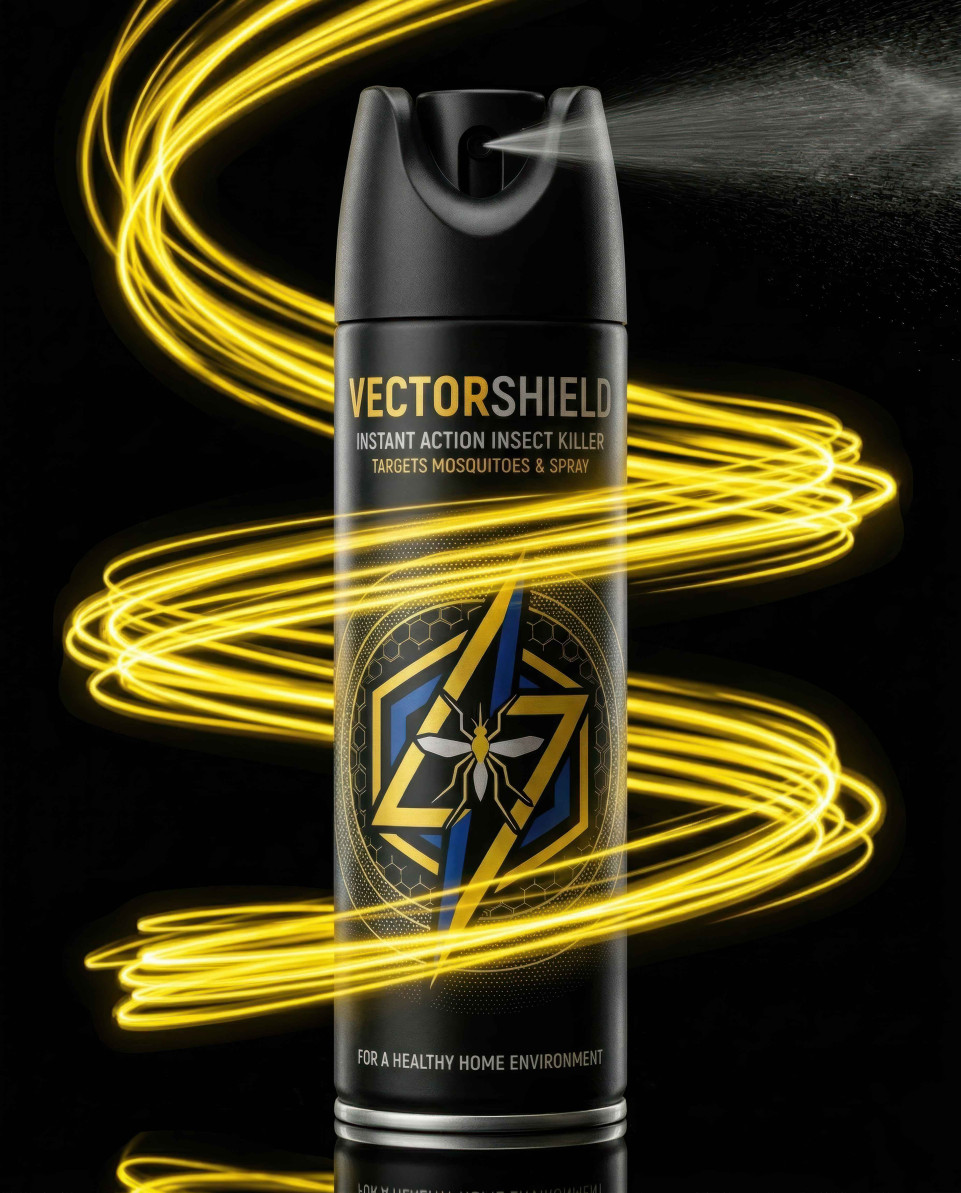 High speed insect spray can with motion light streaks black background google gemini prompt