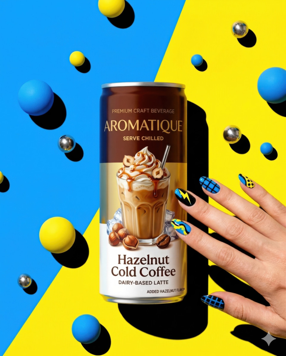 Energy drink pop art with bold duotone background and hand google gemini prompt