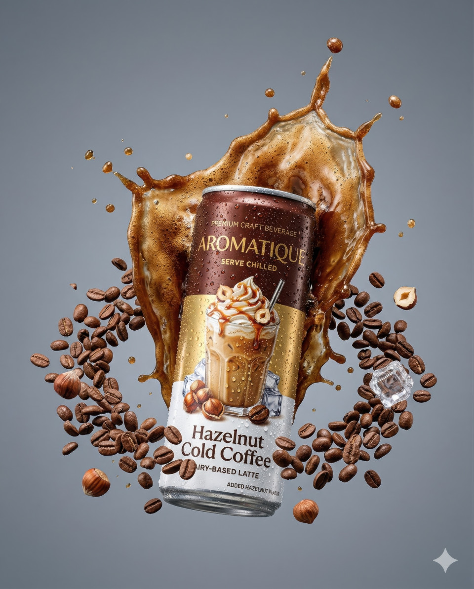 Energy drink can with exploding coffee wave high speed action google gemini prompt