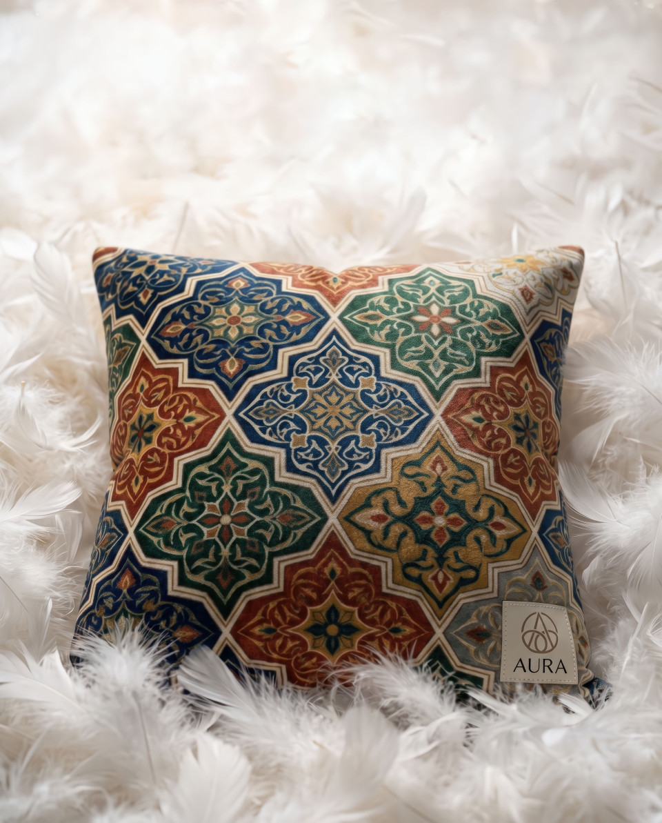 Velvet cushion in white feathers surreal wellness concept google gemini prompt