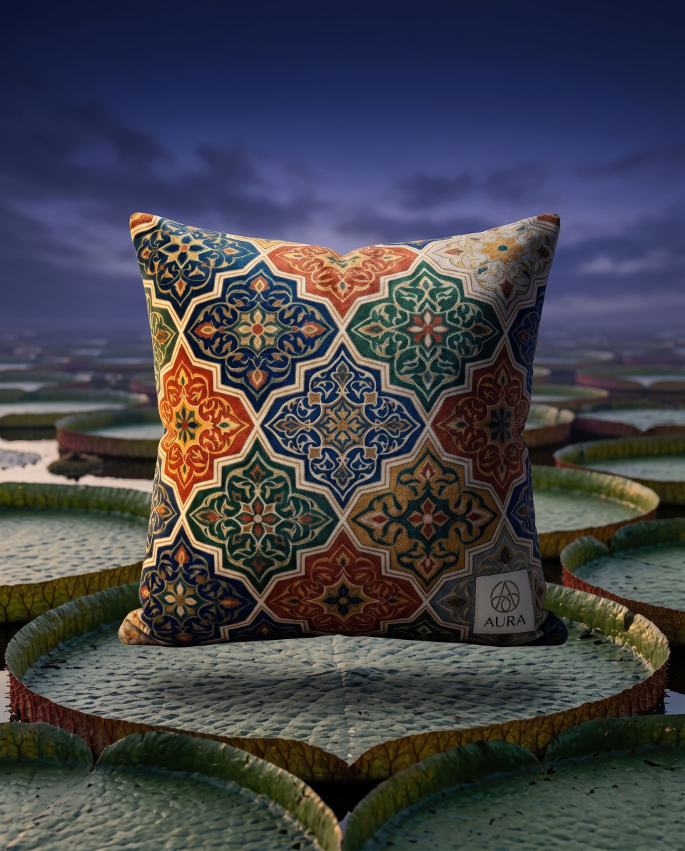 Velvet cushion on giant lily pads surreal luxury scene google gemini prompt