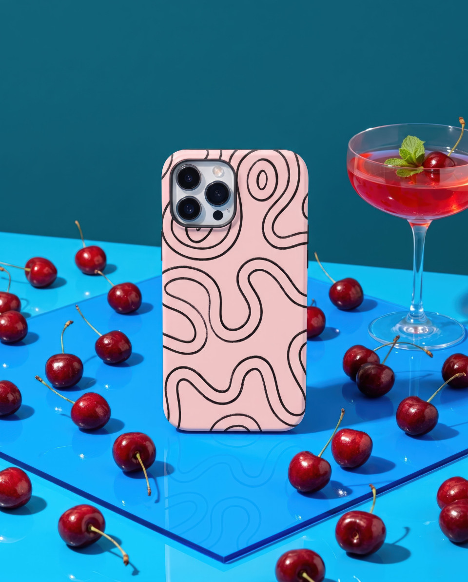 Phone case with cherries and cocktail pop art style setup google gemini prompt