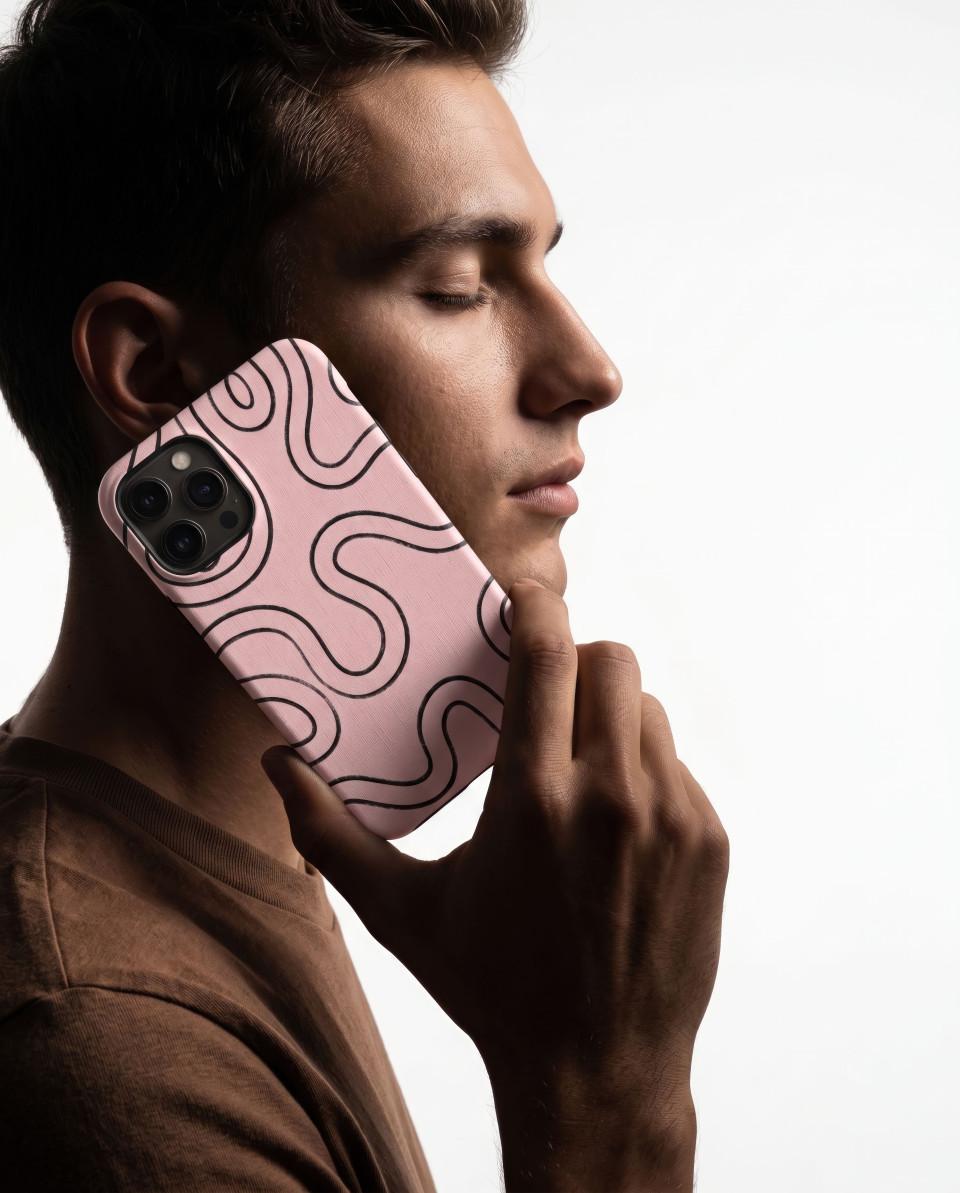 Man portrait holding phone case dramatic shadow lighting google gemini prompt