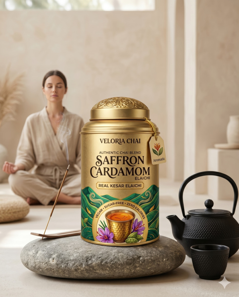 Wellness tea tin with incense and teapot meditation setting google gemini prompt