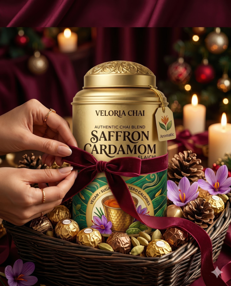 Festive tea tin gift hamper with chocolates and ribbon google gemini prompt